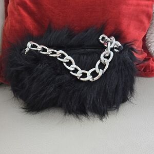 Zara Black Faux Fur Bag with Silver Chain